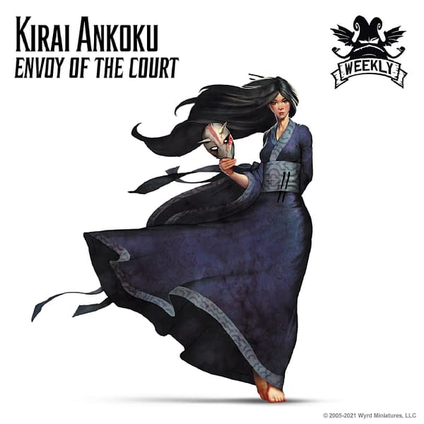 The full art for Kirai Ankoku, Envoy of the Court, the alternate-titled Master for Wyrd Miniatures' wargames Malifaux and The Other Side.