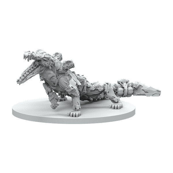 Steamforged Games' render of the Snapmaw, one of the creatures that players as hunters are contracted to track and hunt down in Horizon Zero Dawn: the Board Game. It greatly resembles a crocodile, or is it an alligator? We've long forgotten the difference.