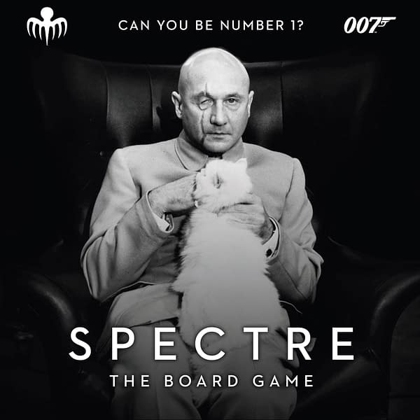 The eerie key art for SPECTRE: The Board Game, a game by Modiphius Entertainment where you play as an enemy of James Bond.