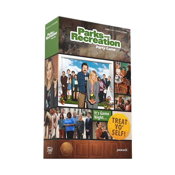 Packaging for the Parks and Recreation Party Game, courtesy of Funko Games.