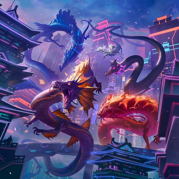 The key art for Kamigawa: Neon Dynasty, the new expansion set for Magic: The Gathering, the premier trading card game by Wizards of the Coast.