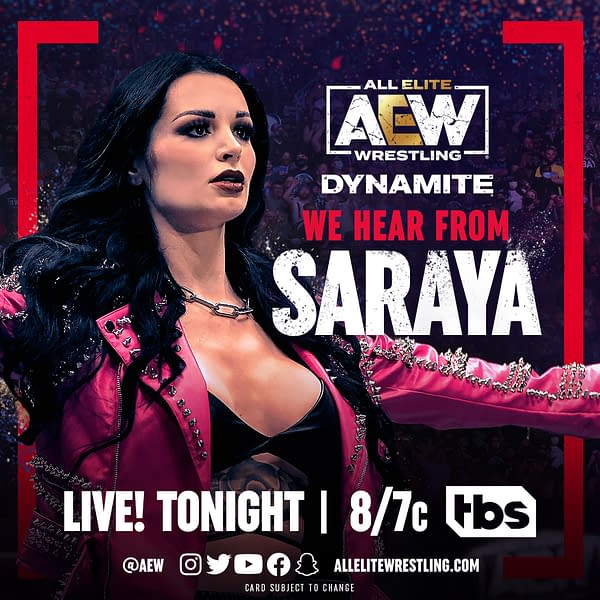 AEW Dynamite promo graphic for an appearance by Saraya