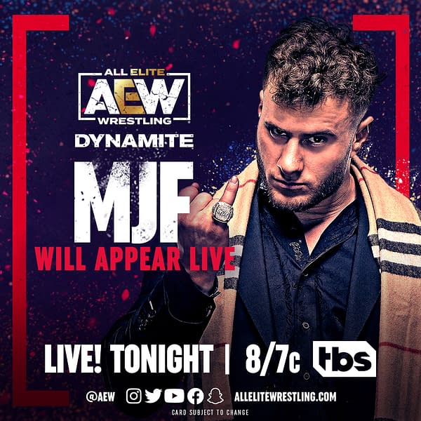 AEW Dynamite promo graphic for an appearance by MJF