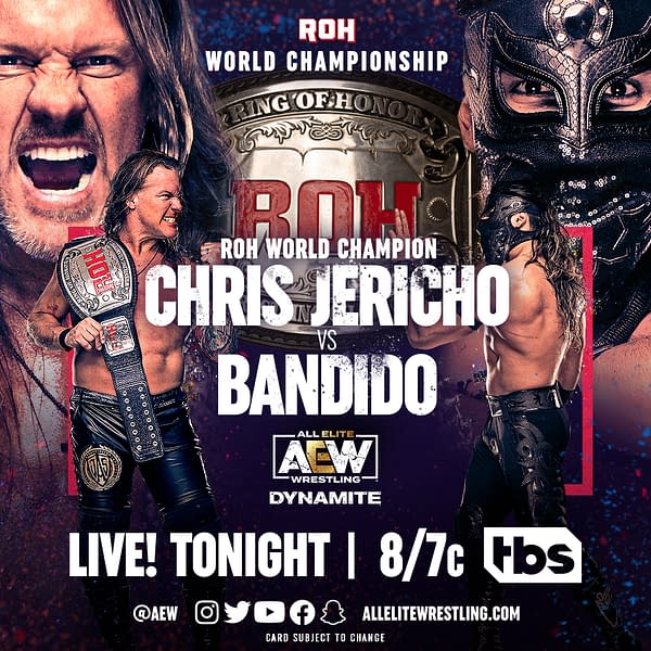 AEW Dynamite promo graphic for Chris Jericho vs. Bandido for the ROH Championship