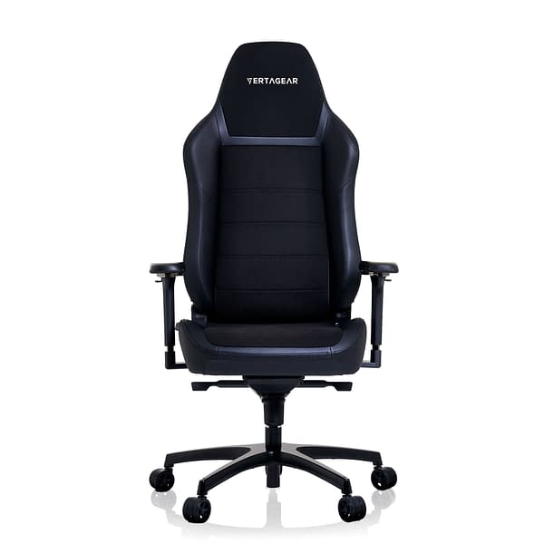 A frontal shot of the Vertagear PL6800 gaming chair, shown here in Carbon Black style.