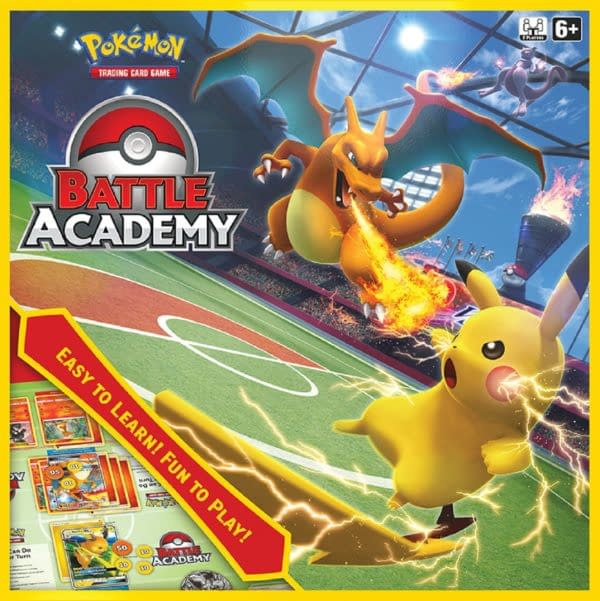 The box art for the Pokémon Trading Card Game Battle Academy, featuring Charizard, Mewtwo, and, of course, Pikachu.