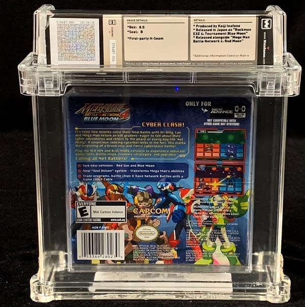 The rear face of the copy of Mega Man Battle Network 4: Blue Moon, up for auction at Comics Connect.