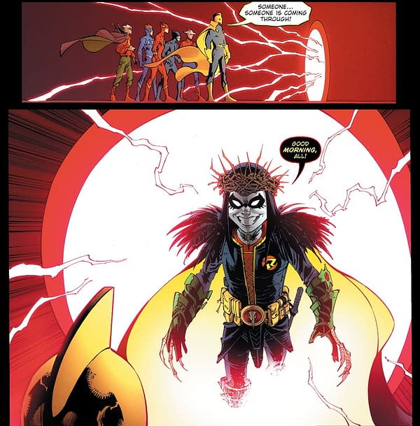 The Robin King and What He Has to Say to Wally West in Death Metal #3