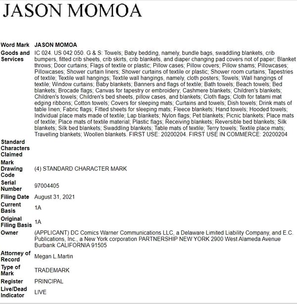 DC Comics Trademarks "Jason Momoa" For Towels & Diaper Changing Pads