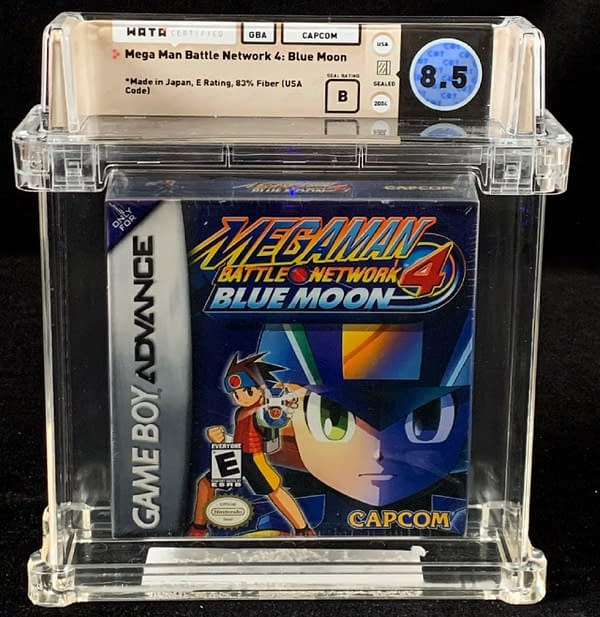 The front face of the WATA VF+, 8.5-graded copy of Mega Man Battle Network 4: Blue Moon, up for auction at Comics Connect's website right now!