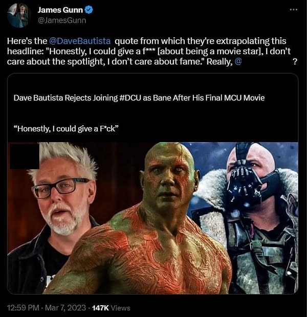 James Gunn Cleans Up Bautista/Bane Report; Teases Vertigo 