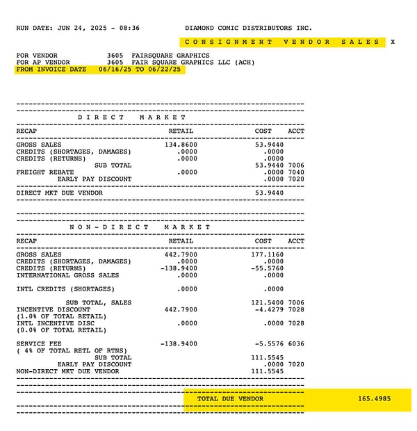 FairSquare paperwork from Diamond Comics