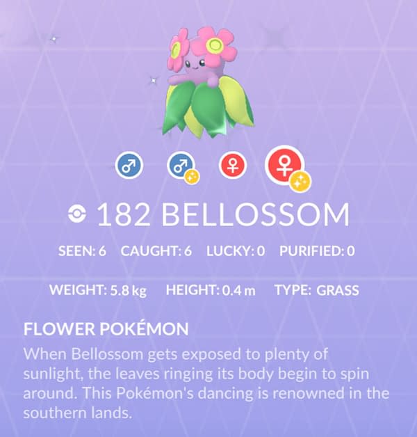 Shiny Bellossom in Pokémon GO. Credit: Theo Dwyer's Pokémon account.