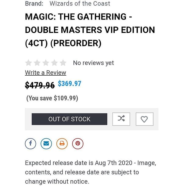 The pricing for the Double Masters set for Magic: The Gathering, as expressed by an online retailer.