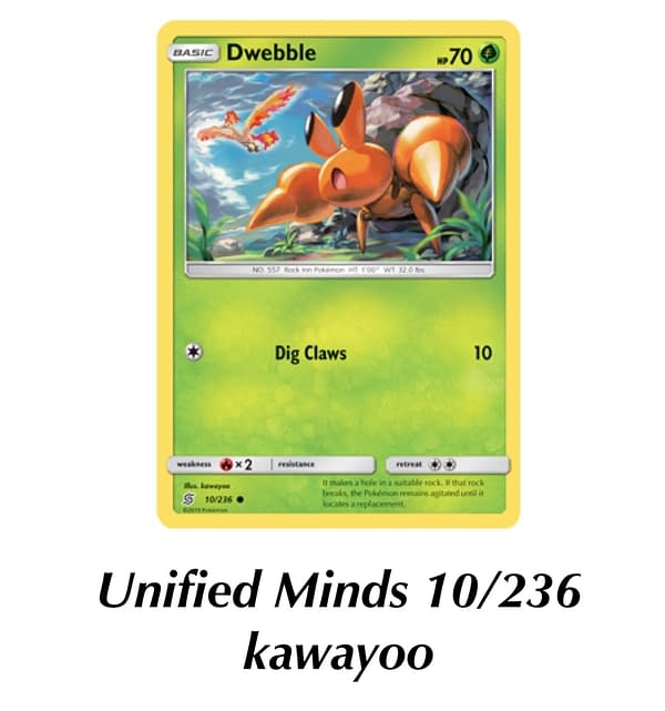 Unified Minds Dwebble. Credit: Pokémon TCG