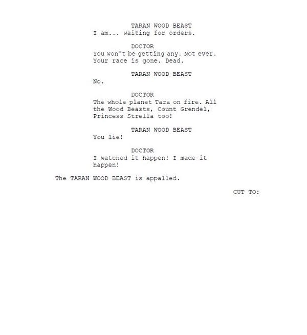 Robert Shearman's third page of script extracts from Doctor Who, courtesy of BBC.