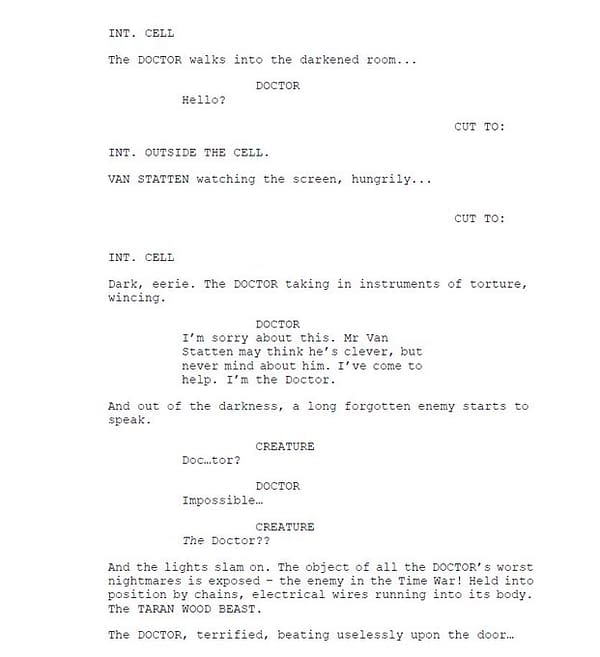 Robert Shearman's first page of script extracts from Doctor Who, courtesy of BBC.