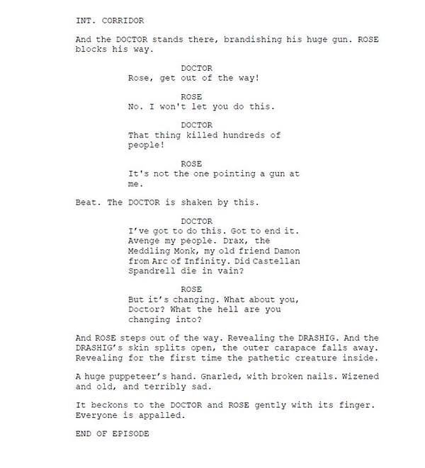 Robert Shearman's seventh page of script extracts from Doctor Who, courtesy of BBC.