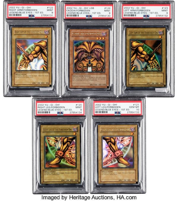 A full set of the powerful Exodia cards from the Yu-Gi-Oh! card game. Currently available on auction at Heritage Auctions.