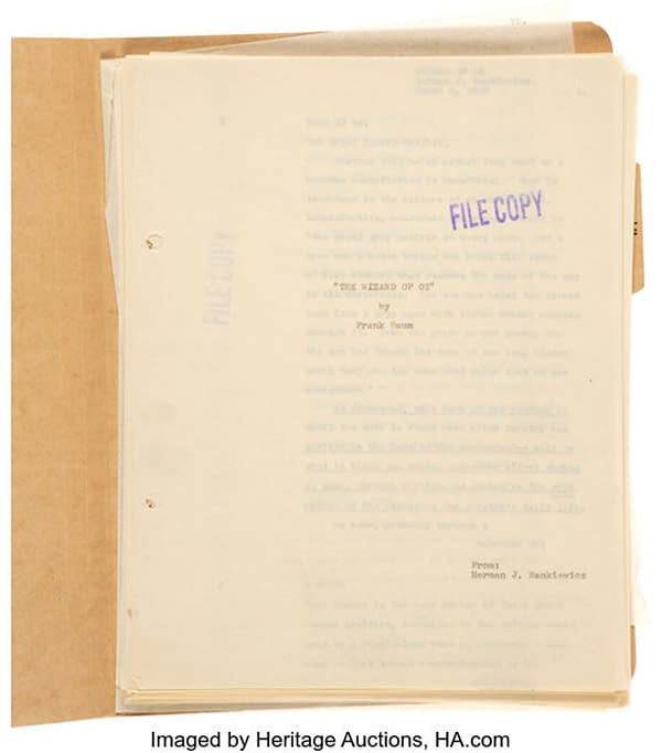 Wizard of Oz Original Script, Costumes, Collectibles at Auction