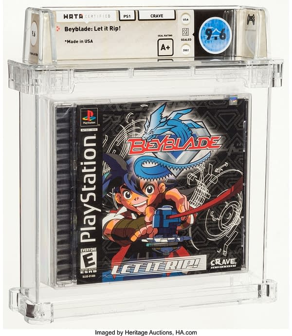 The front face of the graded case for Beyblade: Let It Rip! for the Sony PlayStation console. Currently available at auction on Heritage Auctions' website.