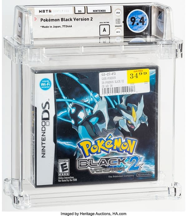 The front face of the sealed copy of Pokémon Black 2 for the Nintendo DS handheld gaming device. Currently available at auction on Heritage Auctions' website.