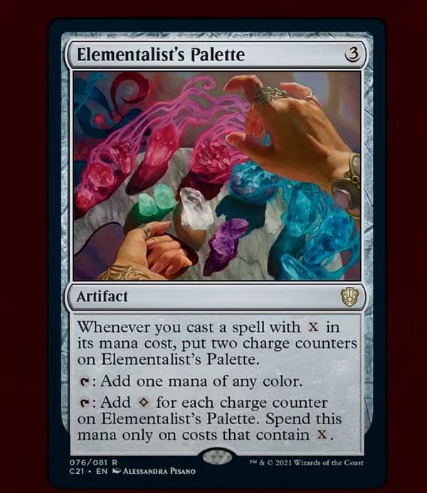 Elementalist's Palette, a new card from the "Prismari Performance" preconstructed deck from Commander 2021. Image from Commander VS at Star City Games.