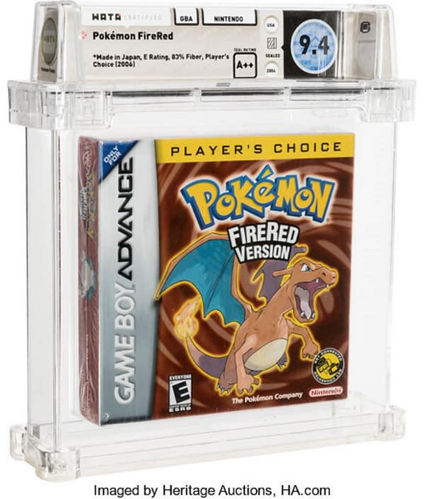 The front cover of the sealed box for the "Player's Choice" edition of Pokémon Fire Red Version, on auction at Heritage Auctions now until January 17th.