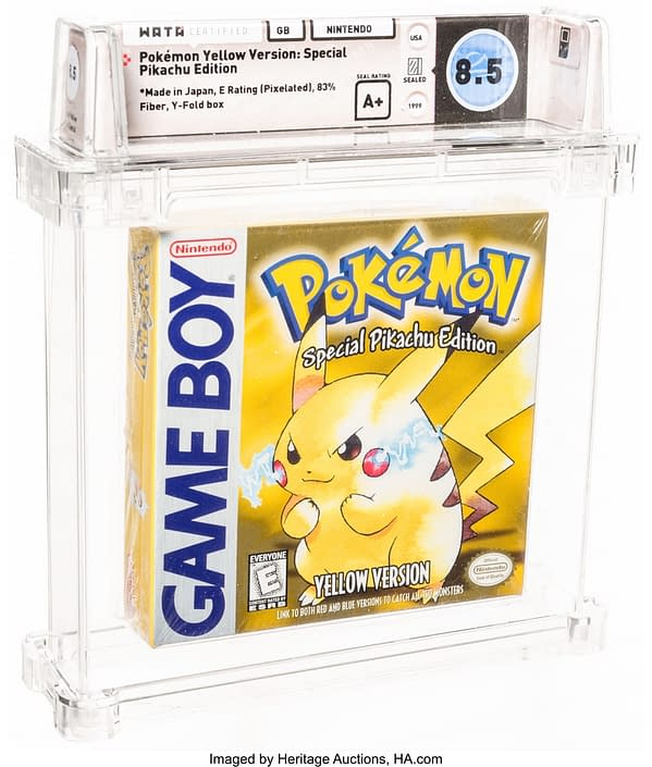 The front of the box for the graded copy of Pokémon Yellow Version. Currently available at Heritage Auctions.