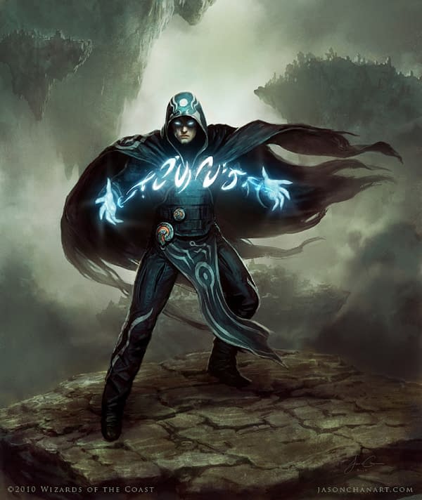 The art of Jace, the Mind Sculptor, a Planeswalker within the Magic: The Gathering canon. Illustrated by Jason Chan.