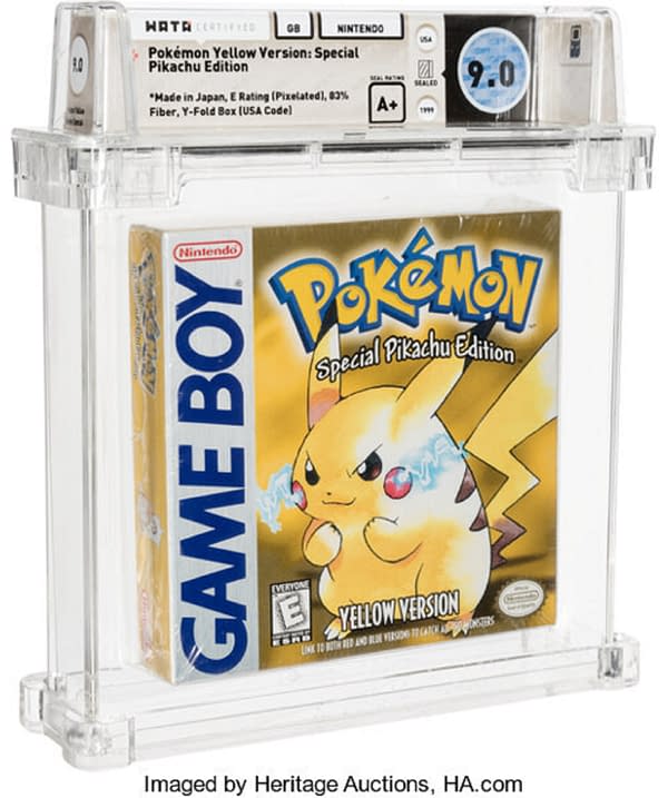 The front face of a very well-preserved graded copy of Pokémon Yellow, up for auction at Heritage Auctions right now!