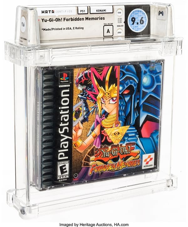 The front packaging for Yu-Gi-Oh! Forbidden Memories, a game by Konami. Currently available on auction at Heritage Auctions' website.