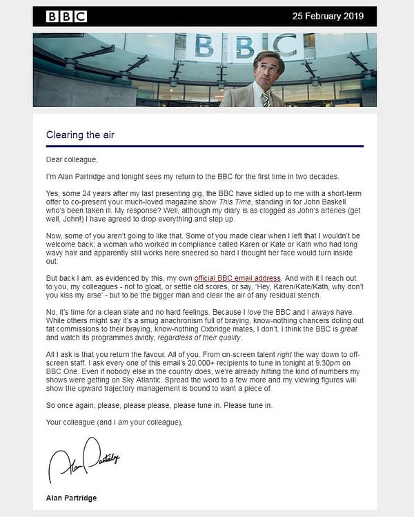 Alan Partridge Just CC'ed Everyone at the BBC In to a E-Mail