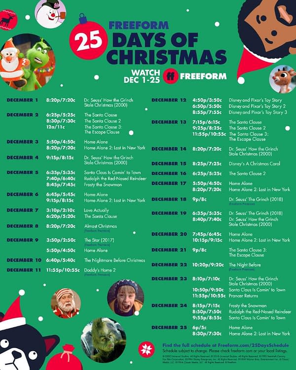 Freeform Reveals 25 Days Of Christmas Line-Up, Starts Tuesday