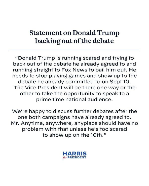 Trump Dodging Harris, ABC Debate; Eyes FOX News "Home Court" Advantage