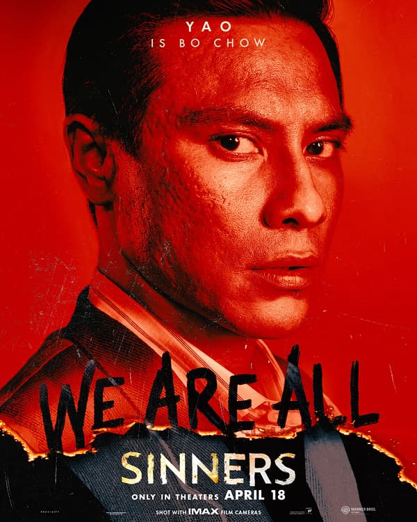 A dramatic movie poster featuring a close-up of a man's face, half-covered in shadows, with a rough texture emphasizing his features. The background is a striking red, creating a powerful contrast with the text overlay.