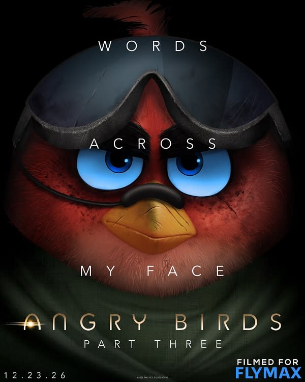 Angry Birds Part Three poster featuring Red wearing aviator goggles, with the words