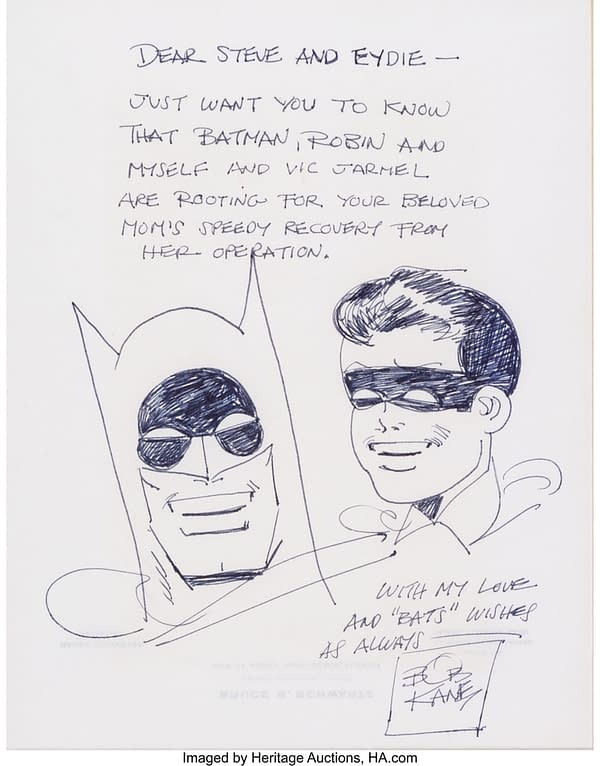Bob Kane's Batman & Robin Sketch For A Mother's Operation, At Auction