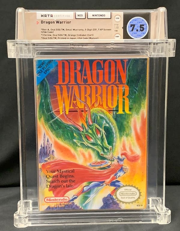 The front of the graded box for this auction, a copy of Dragon Warrior for the Nintendo Entertainment System.
