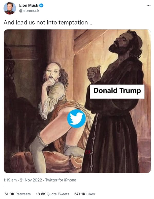 Elon Musk Tweets Milo Manara Artwork For Donald Trump