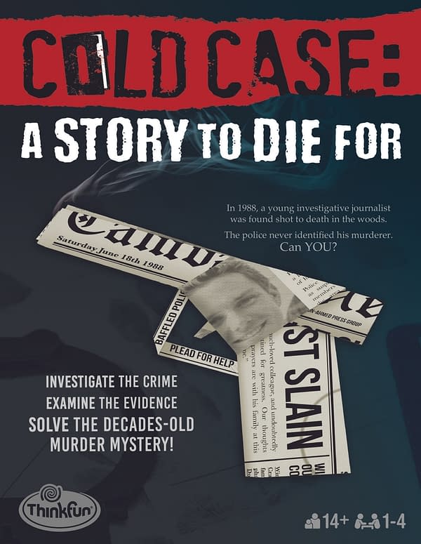 The front of the box for ThinkFun and Ravensburger's immersive true crime game, Cold Case: A Story To Die For. Preorders start on May 18th.