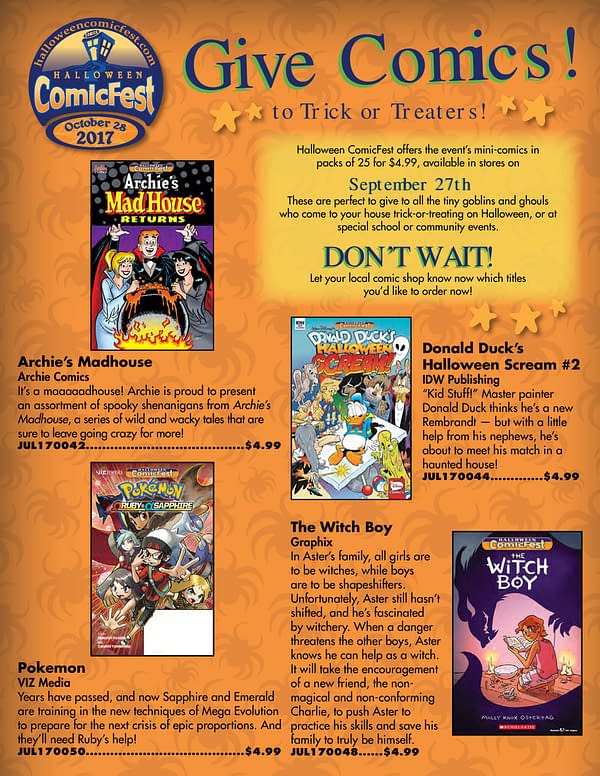 Will You Give Comics To Trick Or Treaters This Hallowe'en? Diamond Sets You Up&#8230;