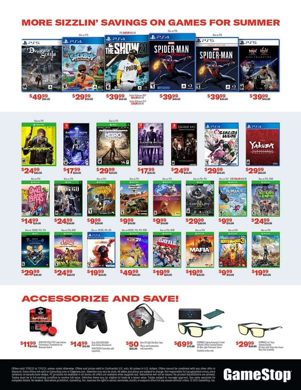 The last page out of five pages worth of deals available during GameStop's Summer sales event.