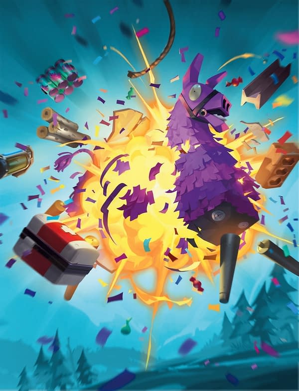 The full art for Supply Llama, a card from Secret Lair x Fortnite, a new drop for Magic: The Gathering. This card is an alternate for Etherium Sculptor from the Shards of Alara expansion.