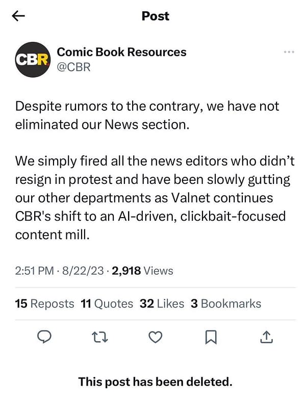 The CBR Tweet That Got Deleted Really, Really Quickly