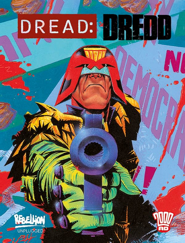 Judge Dredd front and center of Dread: Dredd, courtesy of Rebellion Unplugged.