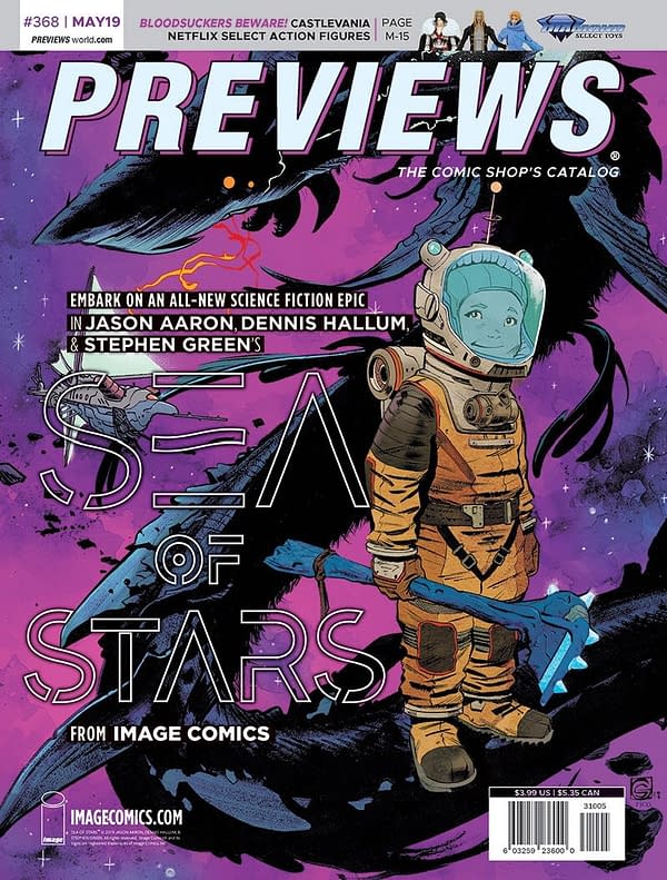 House Of X on Front of Next Week's Previews, Sea Of Stars on the Back...