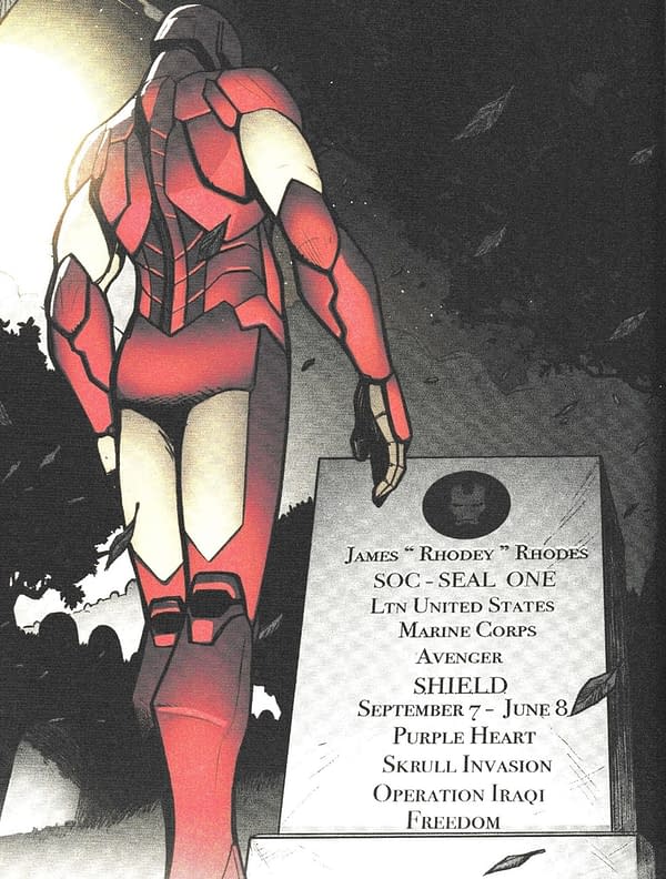 Taking a Look at James Rhodes' Gravestone in Invincible Iron Man #599
