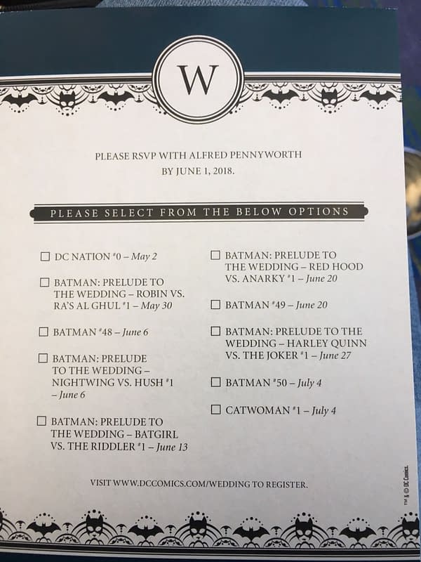 The Batwedding Invite Handed Out at C2E2 &#8211; with Checklist
