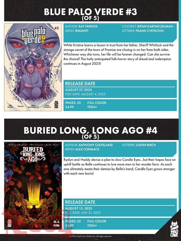 Mad Cave Comics August 2025 Solicits